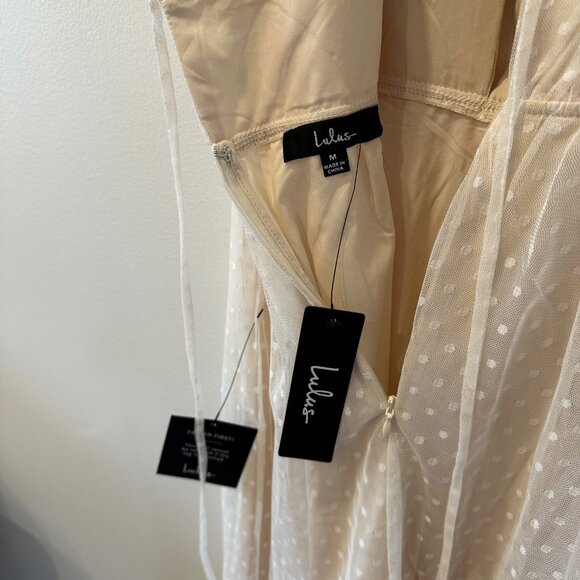 Lulus Yours Evermore Cream Swiss Dot Ruffled Midi Dress Size Medium - Picture 3 of 4